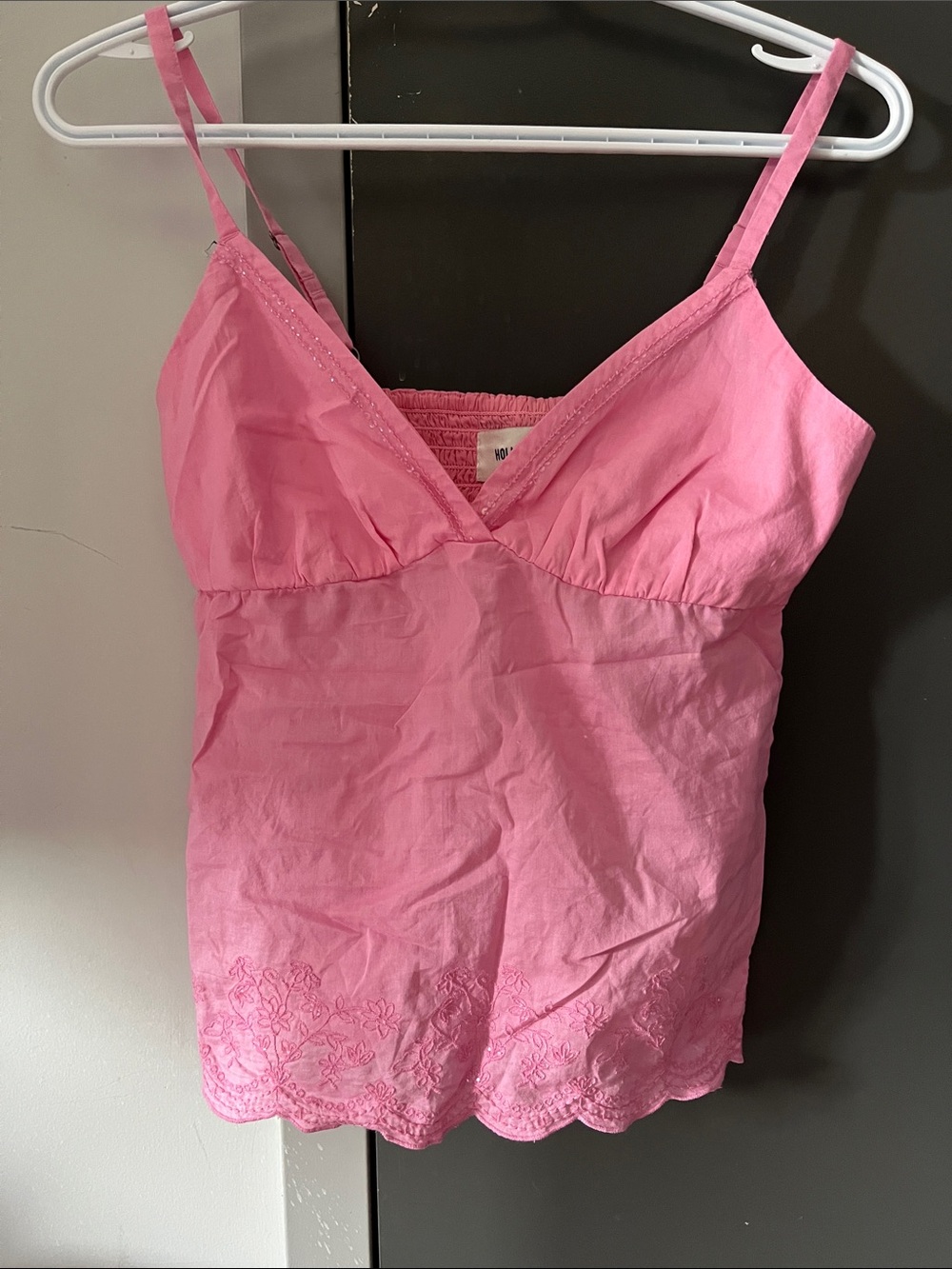 Hollister Pink Embroidered Lace-Hem Spaghetti Strap Cami